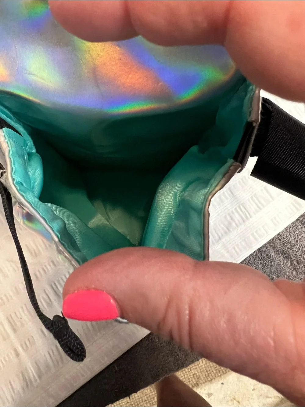 Corkcicle Iridescent Silver Crossbody Bag with Ear Accents